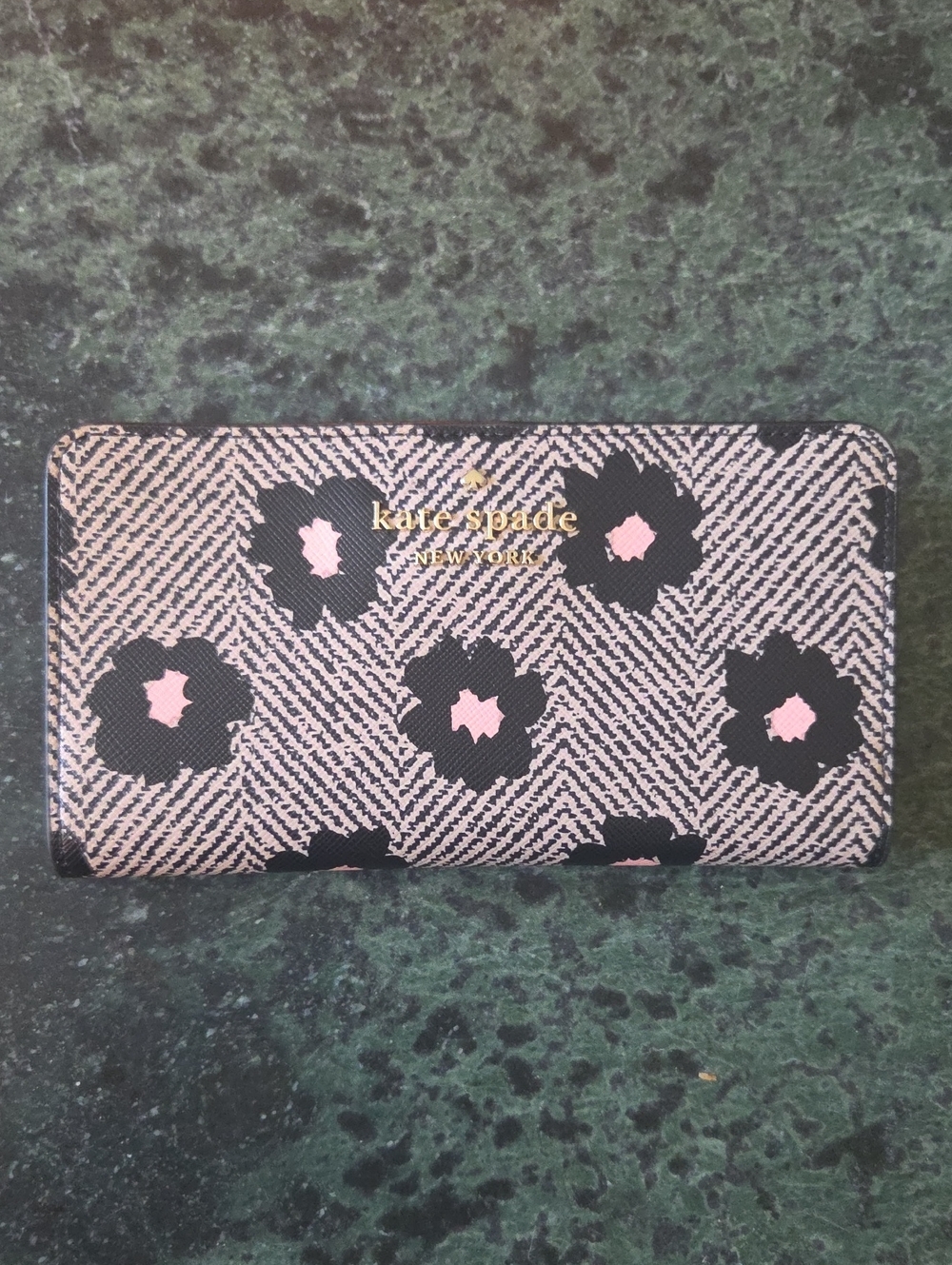 Kate Spade Black and Pink Floral Zip Wallet